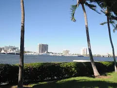 Palm-lined waterfront along the Intracoastal Waterway in West Palm Beach