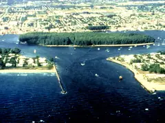 Aerial view of the Lake Worth Inlet and Lake Worth Lagoon waterfront