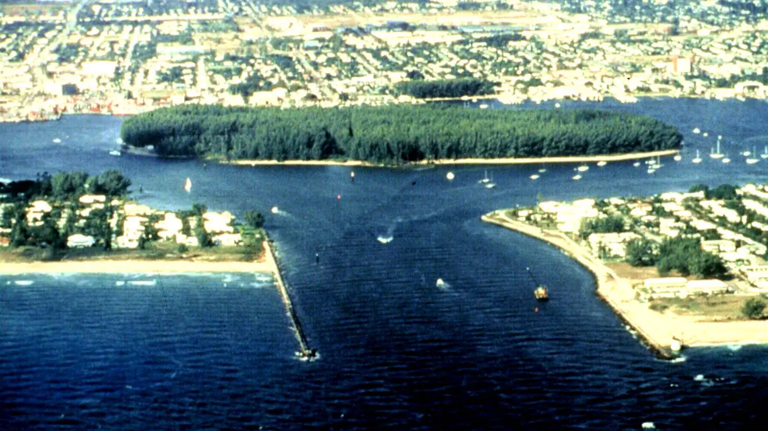 Aerial view of the Lake Worth Inlet and Lake Worth Lagoon waterfront