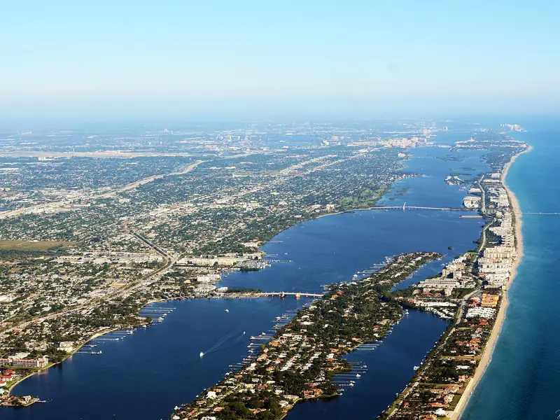 Aerial view of the Intracoastal Waterway between Lantana and South Palm Beach