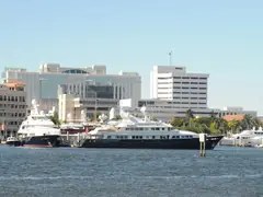 Boats moored along a marina bulkhead on the Intracoastal Waterway