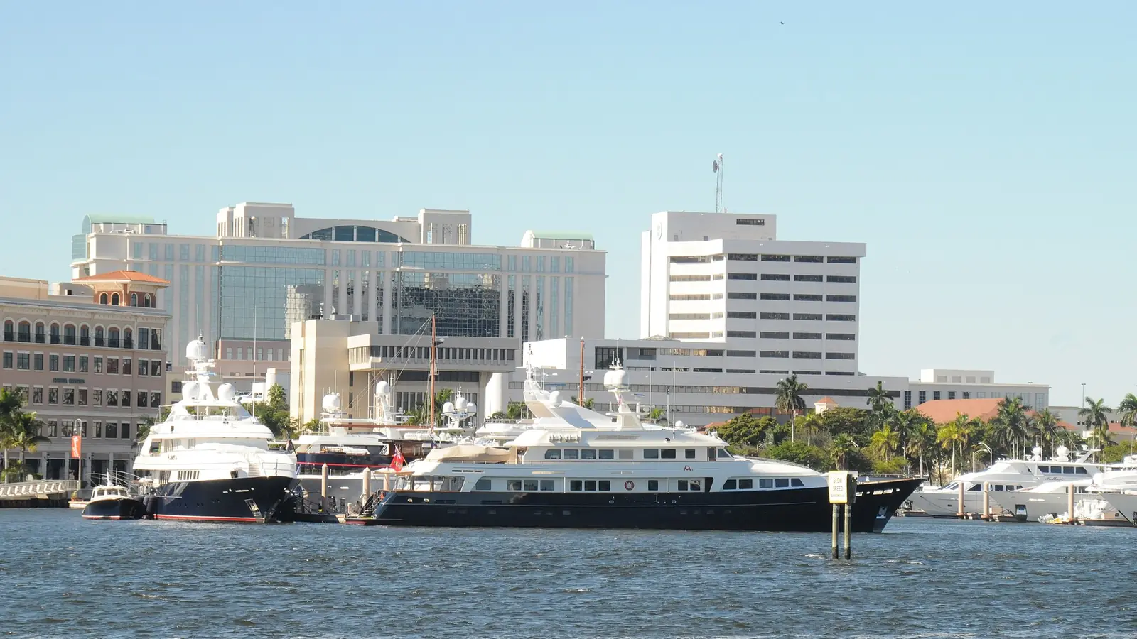 Boats moored along a marina bulkhead on the Intracoastal Waterway
