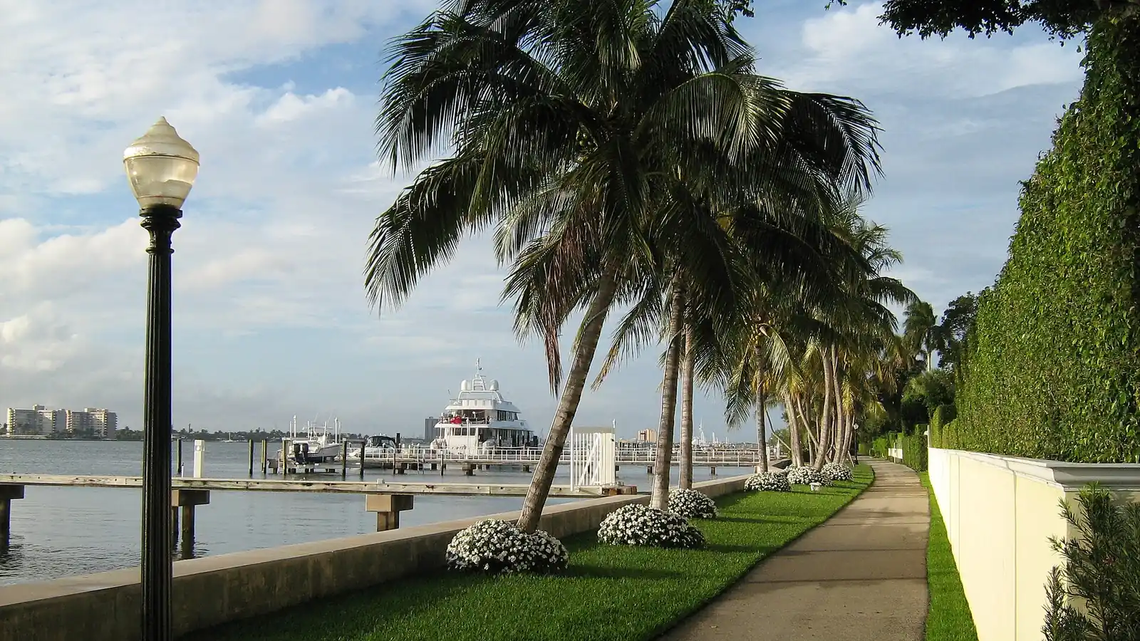 Seawall and waterfront path along the Lake Worth Lagoon in Palm Beach