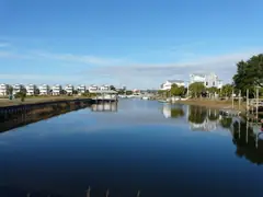 Residential canal lined with seawalls and docks in Florida